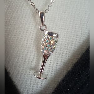 Bleu Sage Sterling Silver Crystal Glass Pendant Necklace